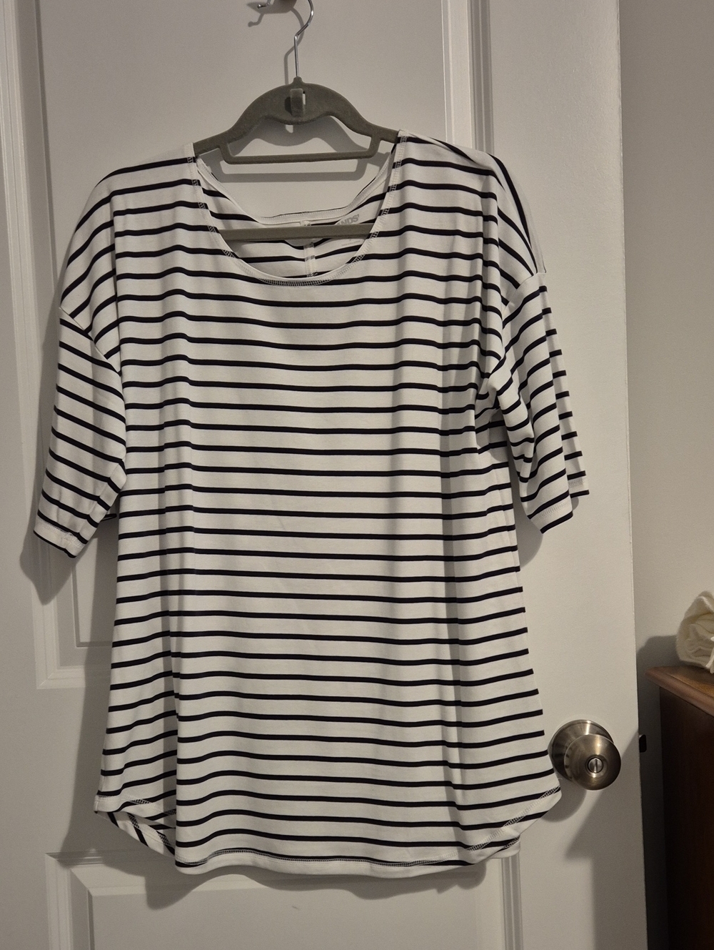 LANDS' END Women’s Short Sleeve Stripe Tee - White & Black